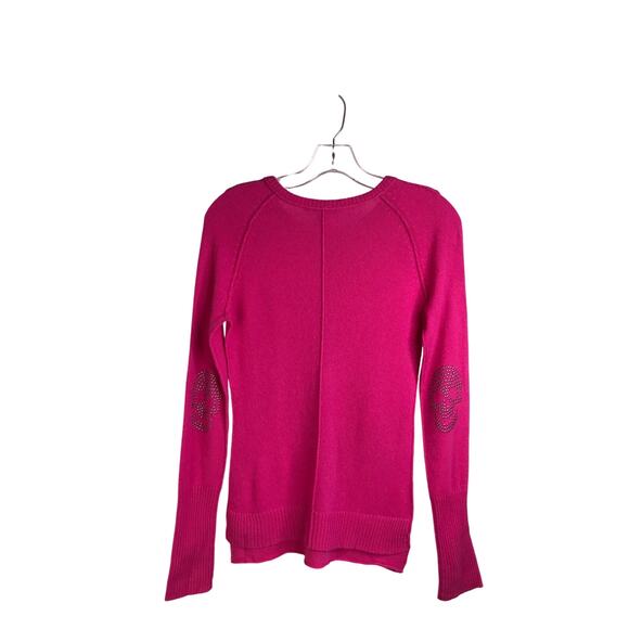 Autumn‎ Cashmere Sweater Womens Sz XS Magenta Studded Skull Detail Half Button - Picture 3 of 7